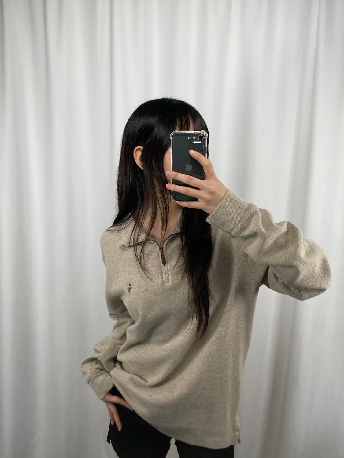폴로 오트밀 코튼 하프 집업  상품이미지2