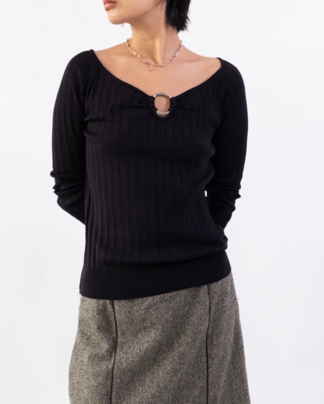 링 와이드넥 니트 탑 티셔츠 상품이미지3