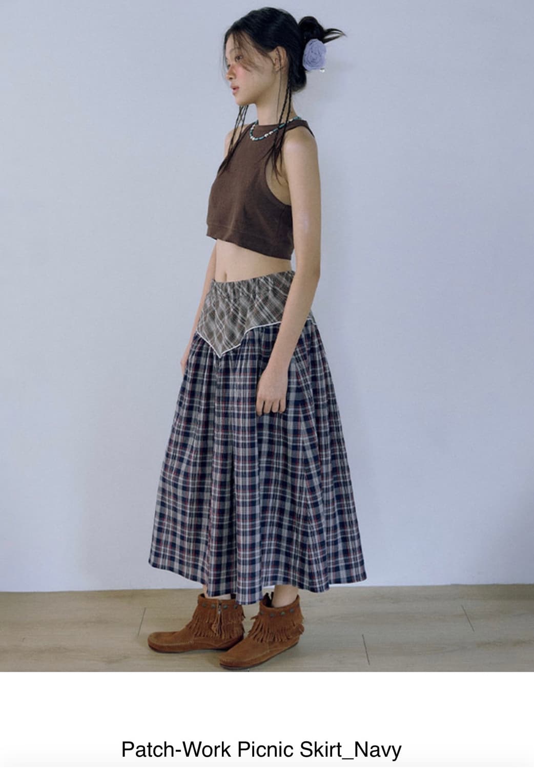 호쿠스포쿠스) Patch-Work Picnic Skirt NAVY F 상품이미지1