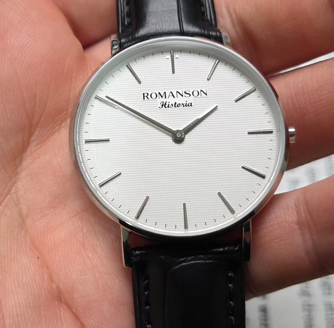 빈티지 로만손 화이트 와플 다이얼 슬림쿼츠 드레스워치 남성용 상품이미지8