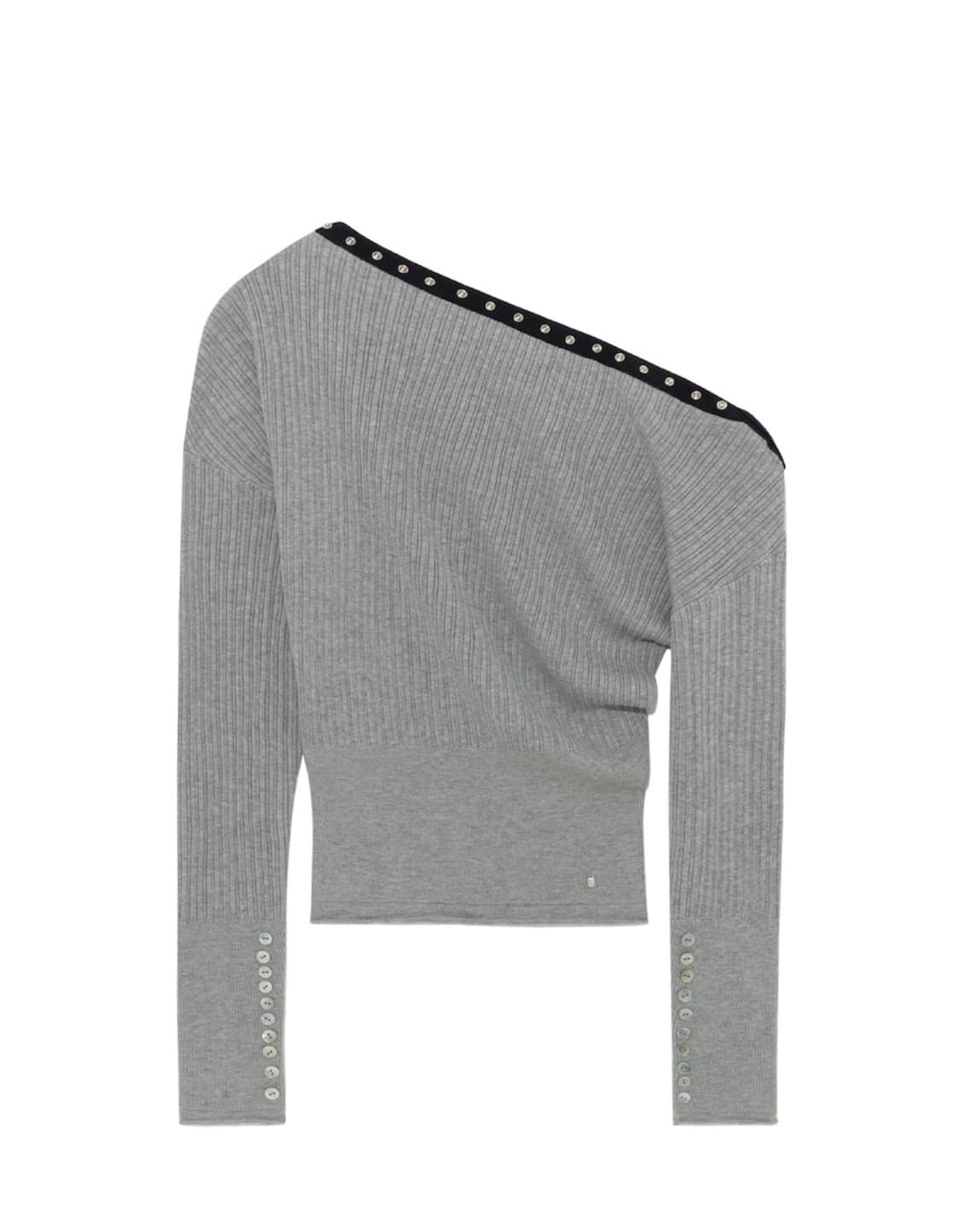 글로니 아일렛 원숄더 오프숄더 니트 탑 그레이 상품이미지2