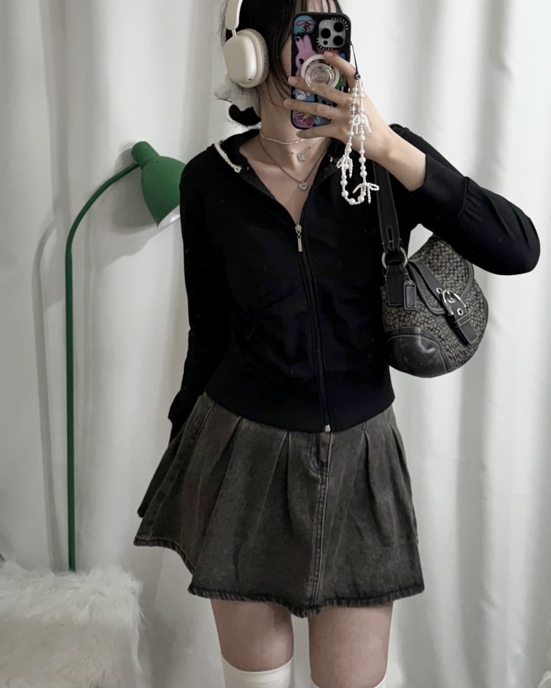 블랙 레이스 셔링 후드 집업 상품이미지4