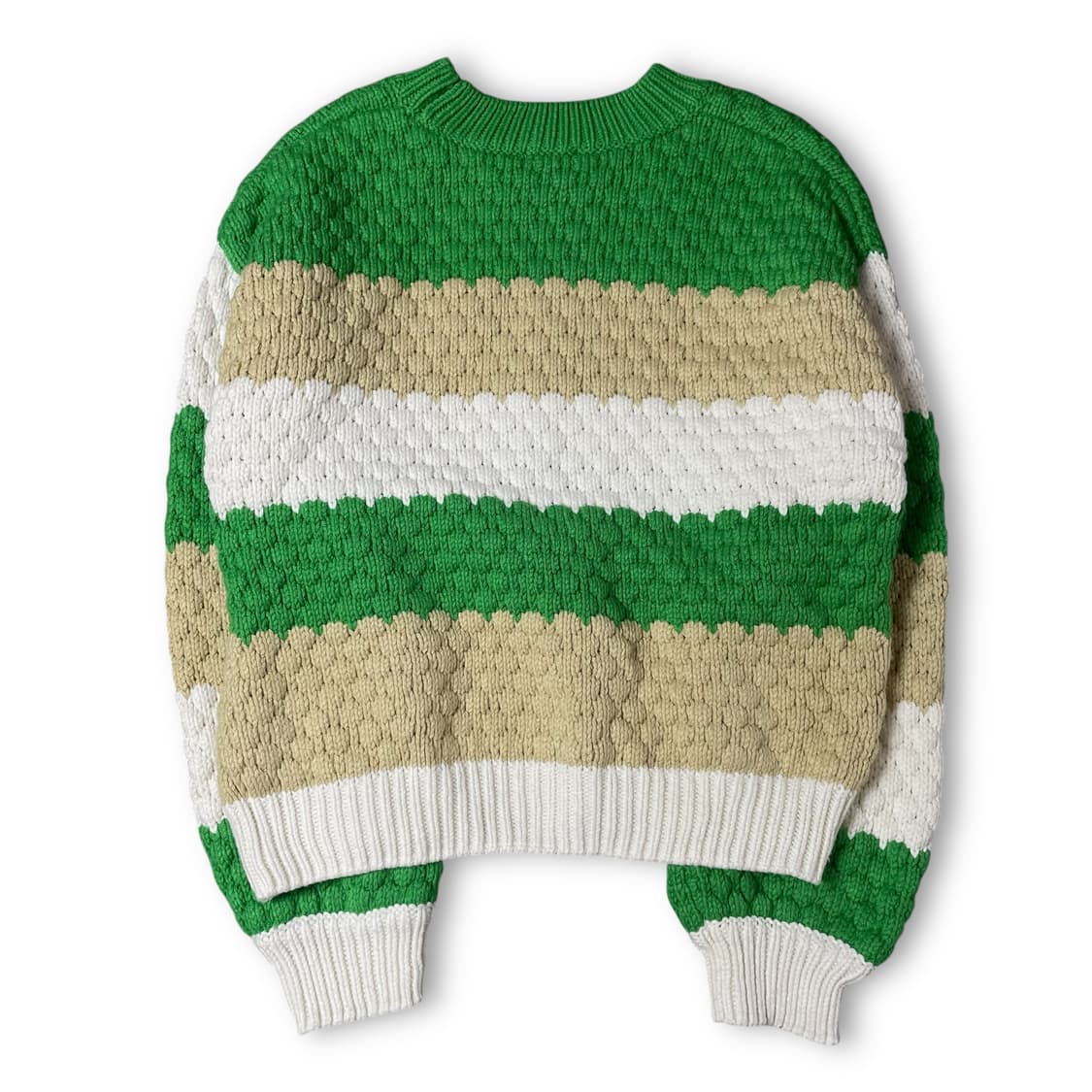 JPN 그린 베이지 화이트 배색 도톰 긴팔 니트 XL 상품이미지2