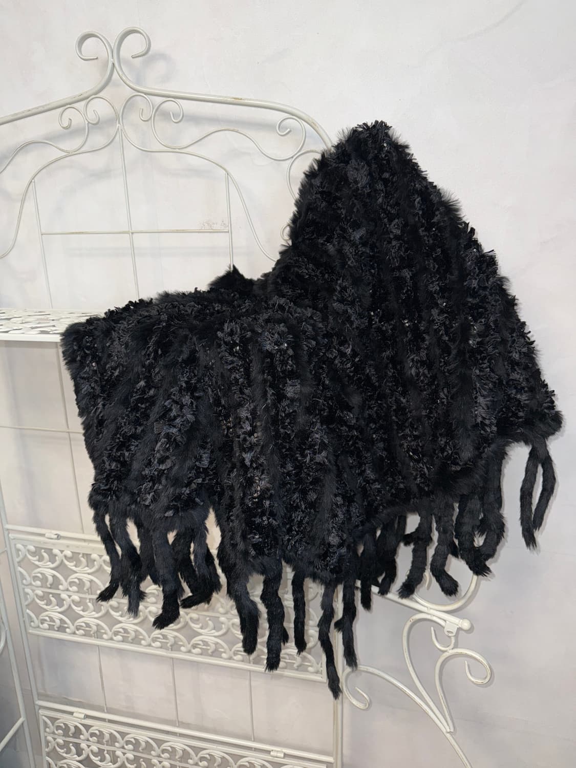 Black rabbit fur trimming shawl  상품이미지1