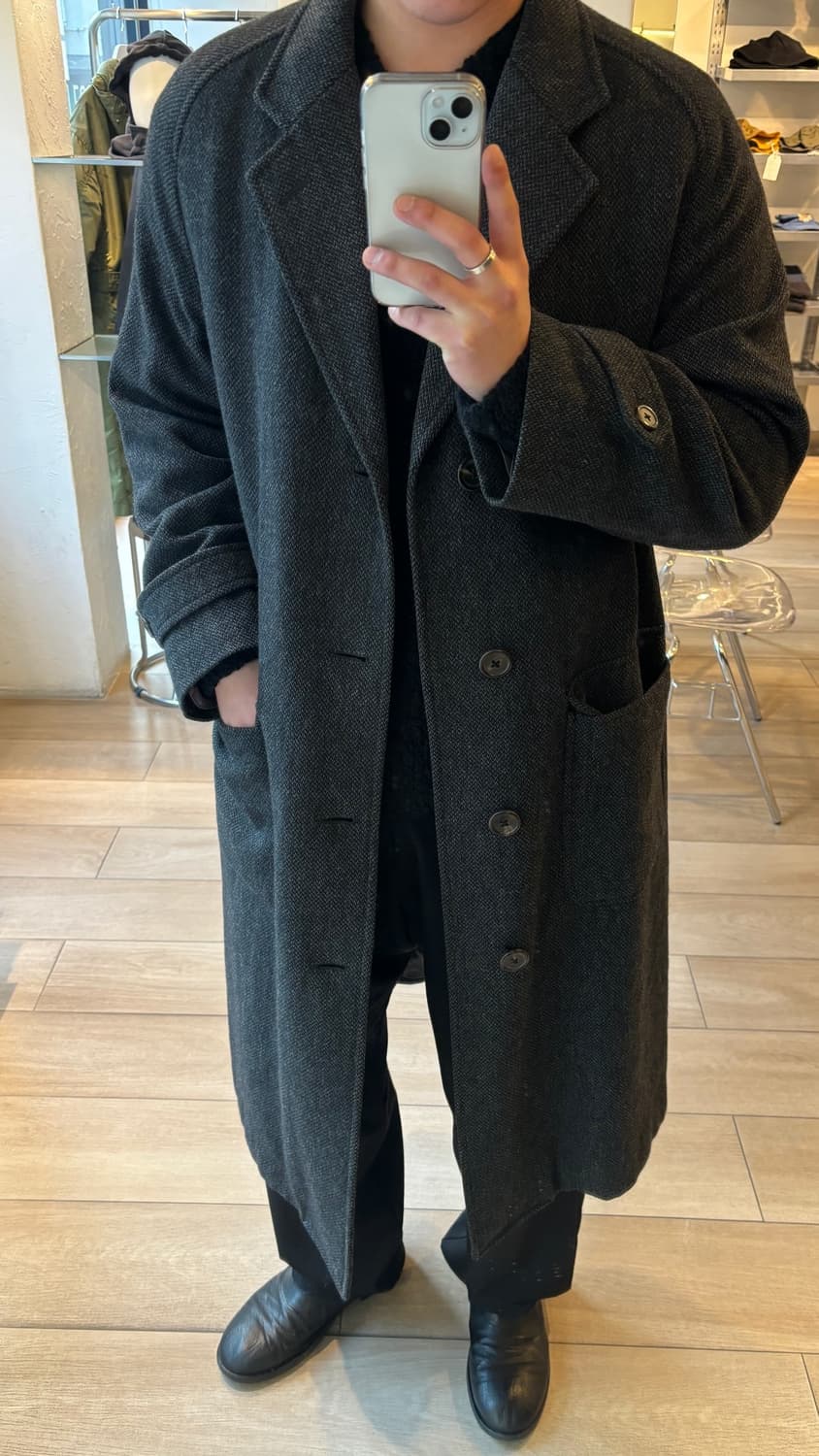 재팬 빈티지 해링본 울 코트 상품이미지1