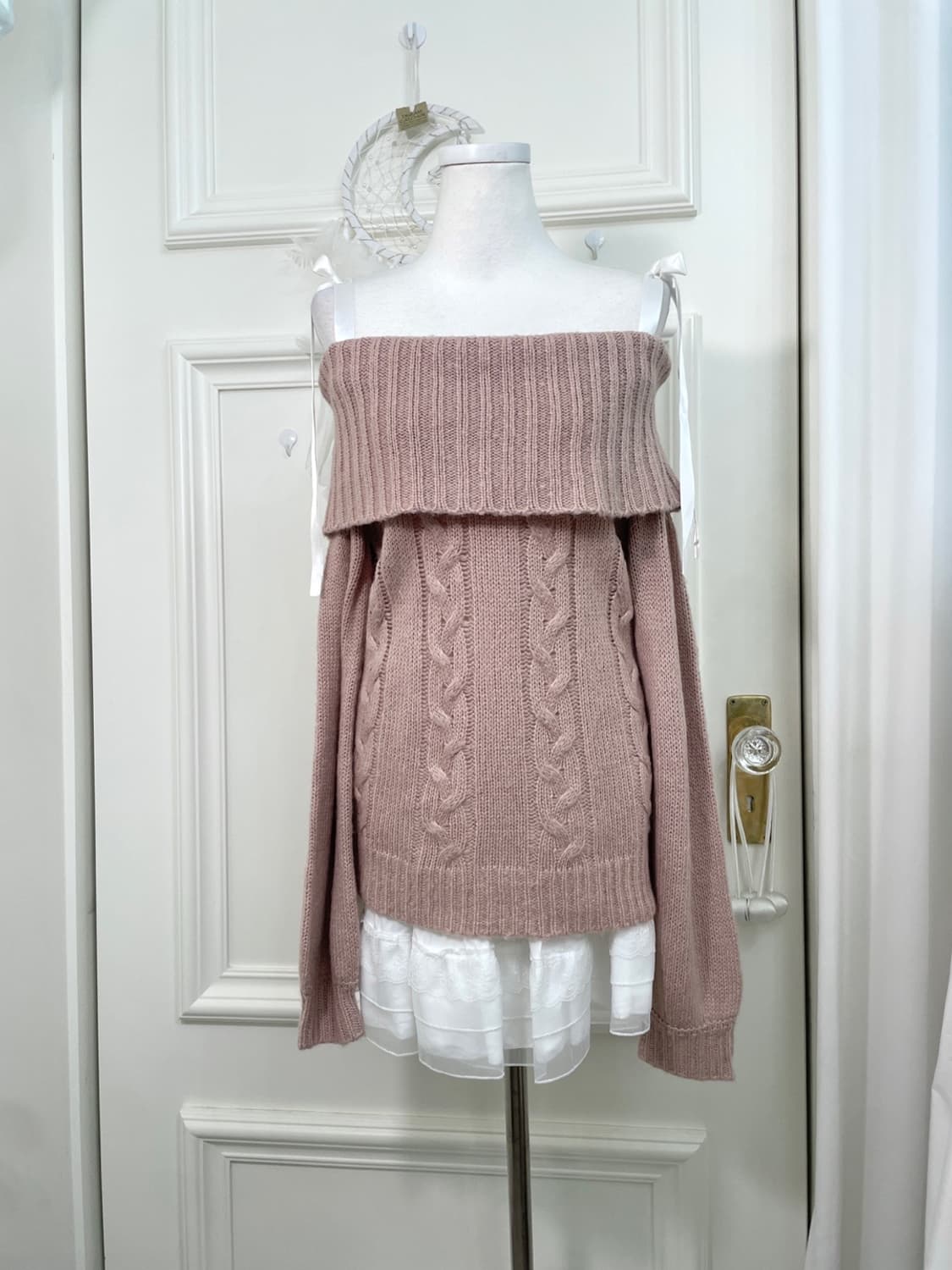 ANK ROUGE indi pink bow off-shoulder swe 상품이미지1