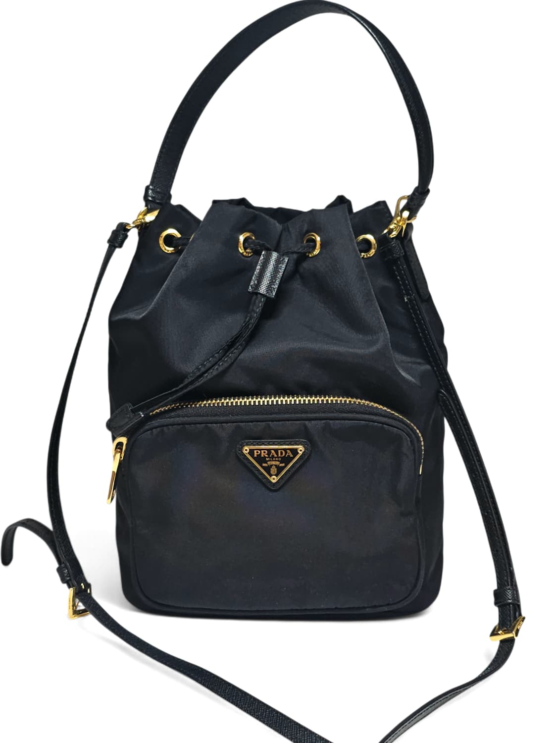 프라다 삼각로고 리나일론 버킷백 블랙 상품이미지3