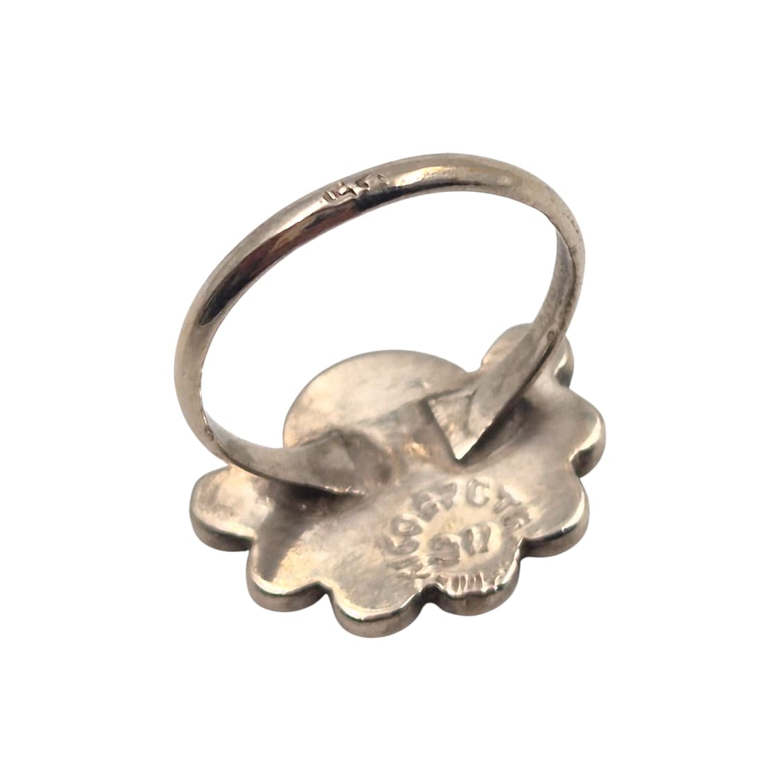 70s 멕시코 실버 925 터키석 인레이 꽃잎 반지 상품이미지4