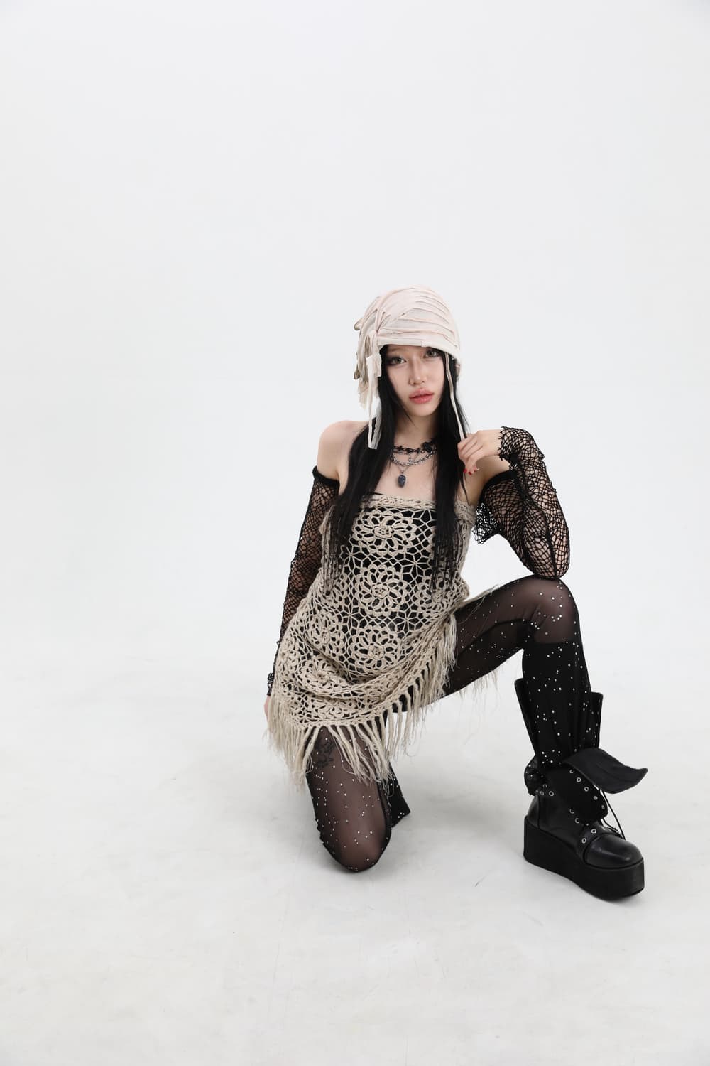 타이다이 그런지 핸드메이드 롱 비니(beige) 상품이미지7