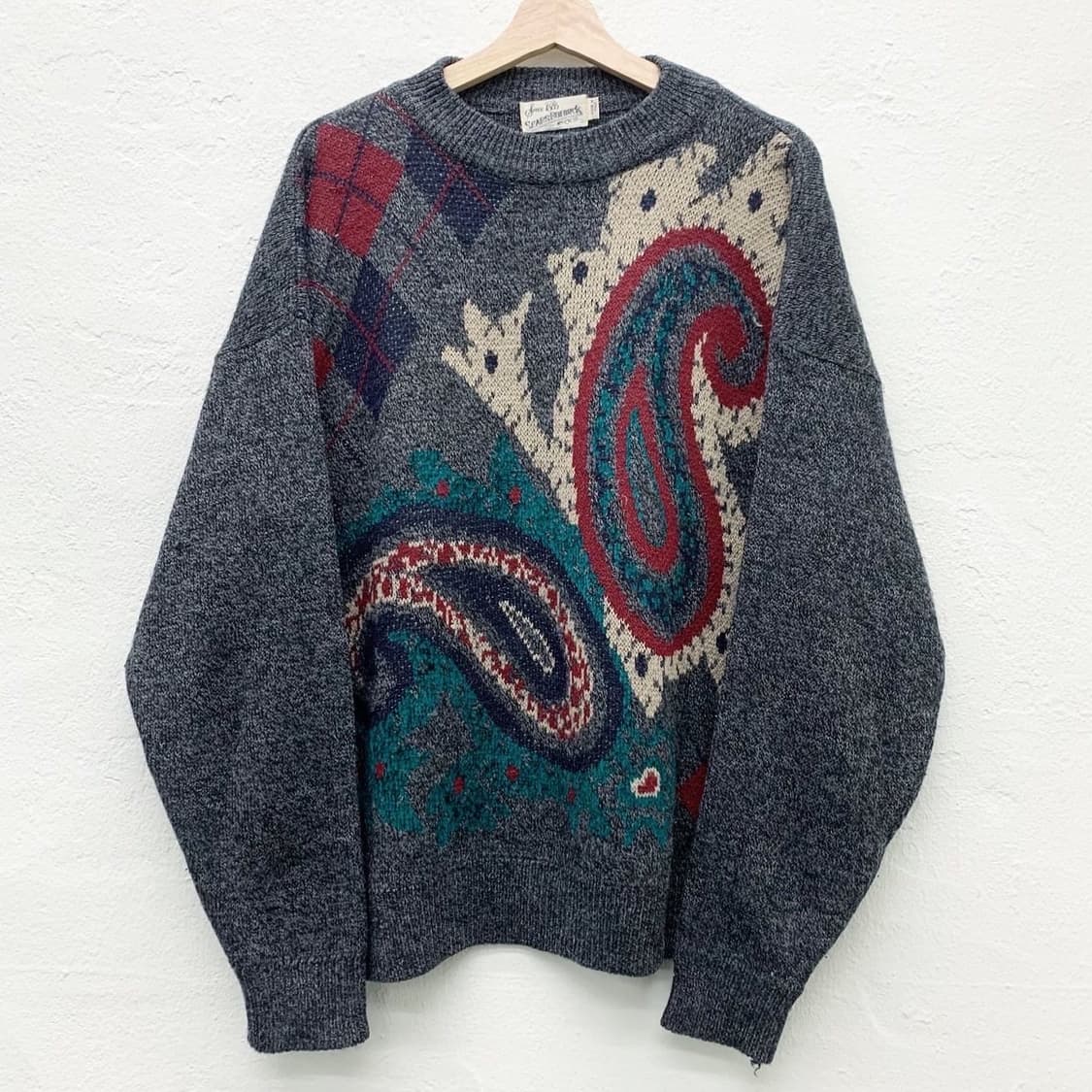 빈티지 그레이 페이즐리 체크 니트 상품이미지2