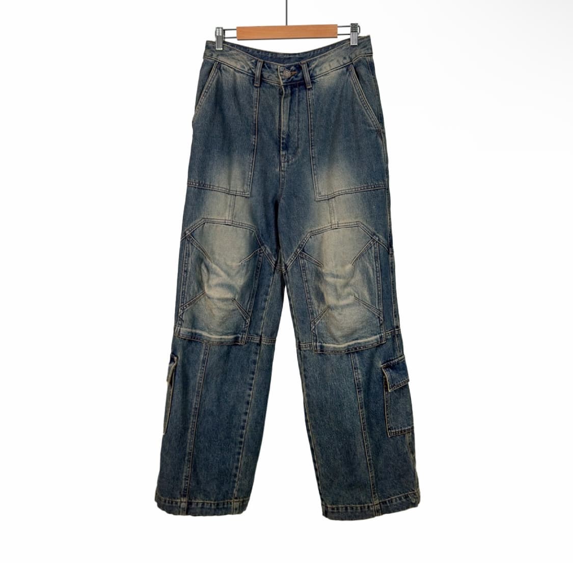 [44] 준지 남성 포켓 후라쉬 워싱 카고 데님 팬츠 블루 상품이미지1