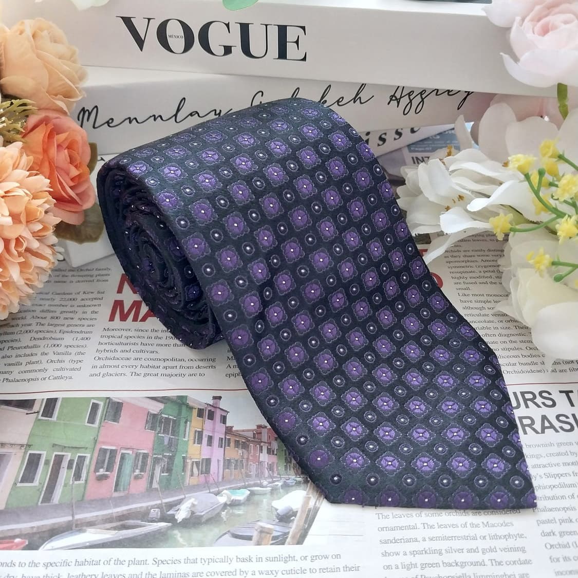 아쿠아스큐텀 실크 퍼플&블랙 그라데이션 넥타이 9cm A+등급 K1512 상품이미지2