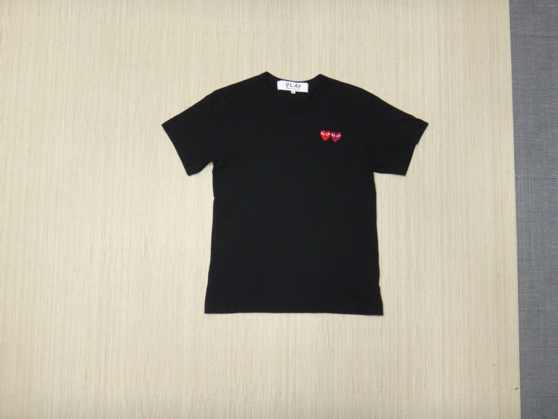 (S/90) 꼼데가르송 더블 하트 와펜 티셔츠 블랙 상품이미지1
