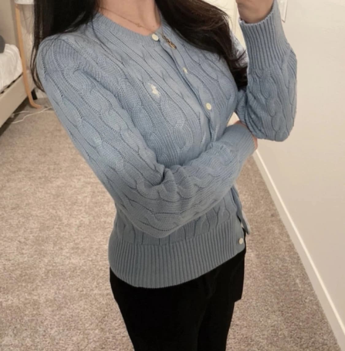 폴로 우먼 케이블 꽈배기 가디건 소라 M 상품이미지5