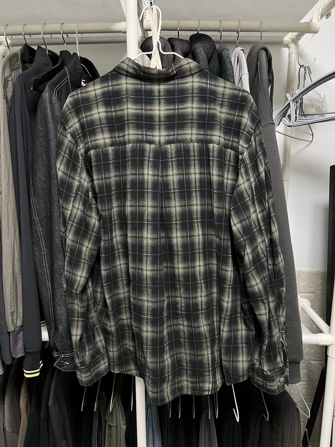 [3] 해칭룸 2PK 셔츠 롱 오버 다이드 체크 다크 카키 상품이미지2