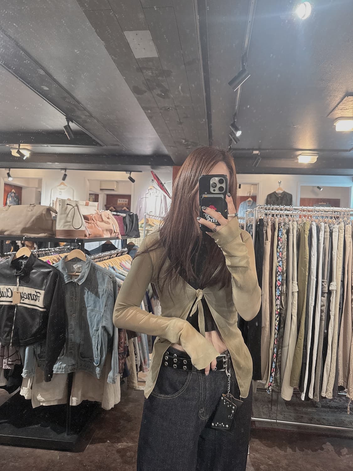 일본빈티지 시스루 나염 디테일 슬림 가디건 볼레로 상품이미지3