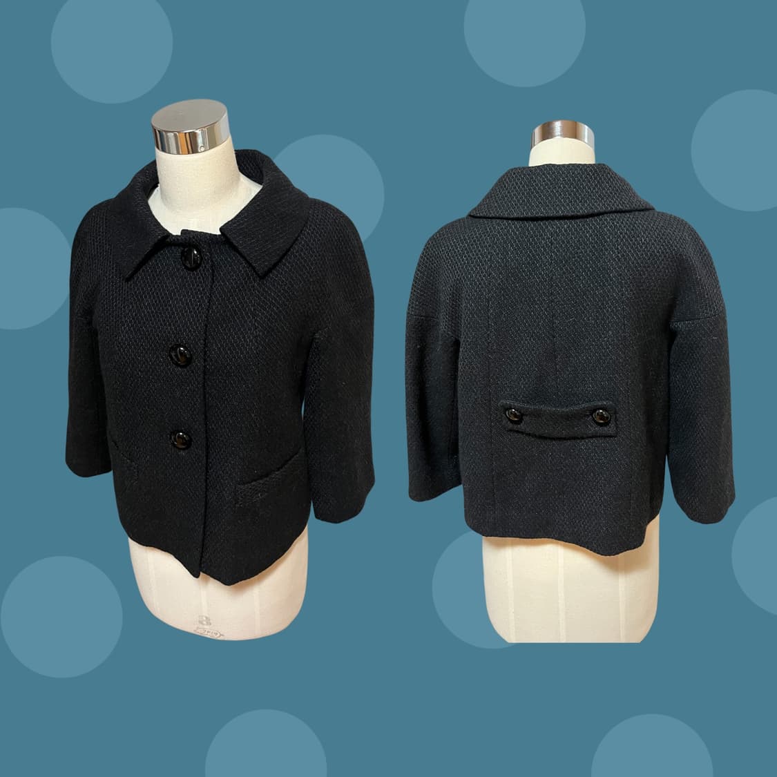 단추 포인트! 도쿄걸 7부 소매 블랙 울 숏자켓 상품이미지2