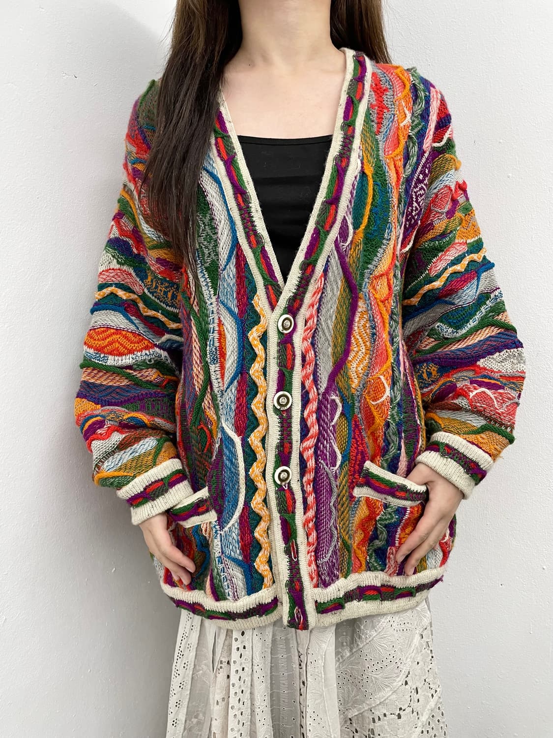 컬러 쿠지맛 케이블 버튼 니트 상품이미지3