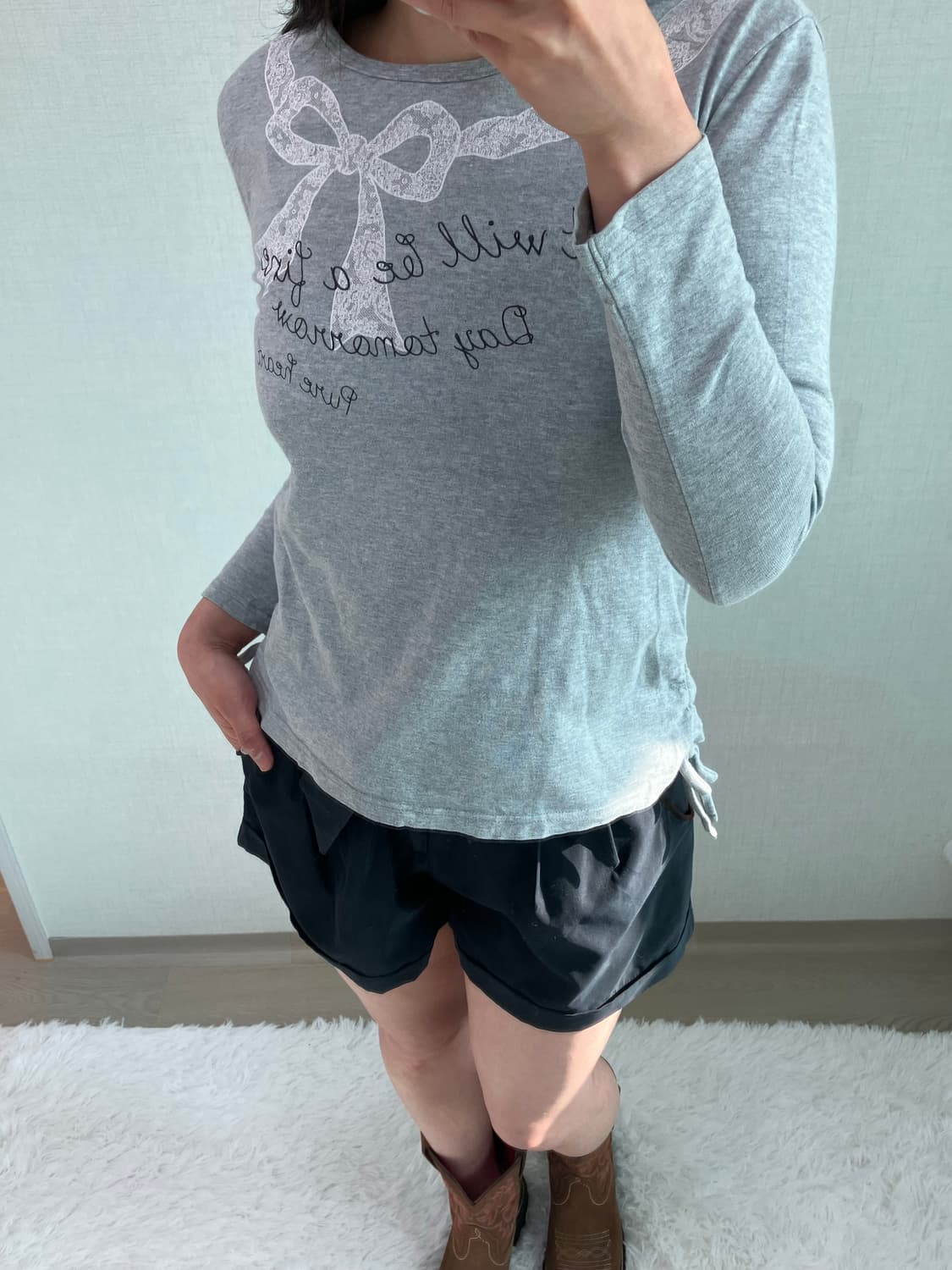 jpn vintage 그레이레터링 셔링 롱 슬리브 y2k 스트릿 갸루 펑 상품이미지3