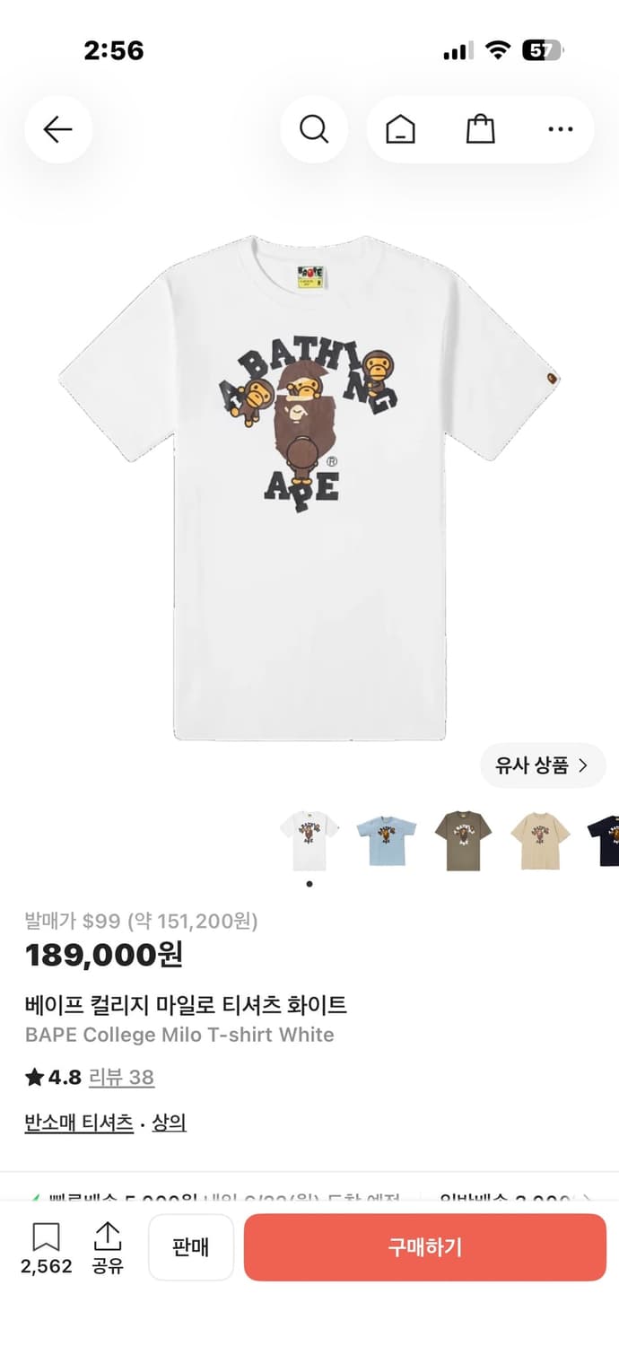 베이프 컬리지 마일로 티셔츠 L 상품이미지1