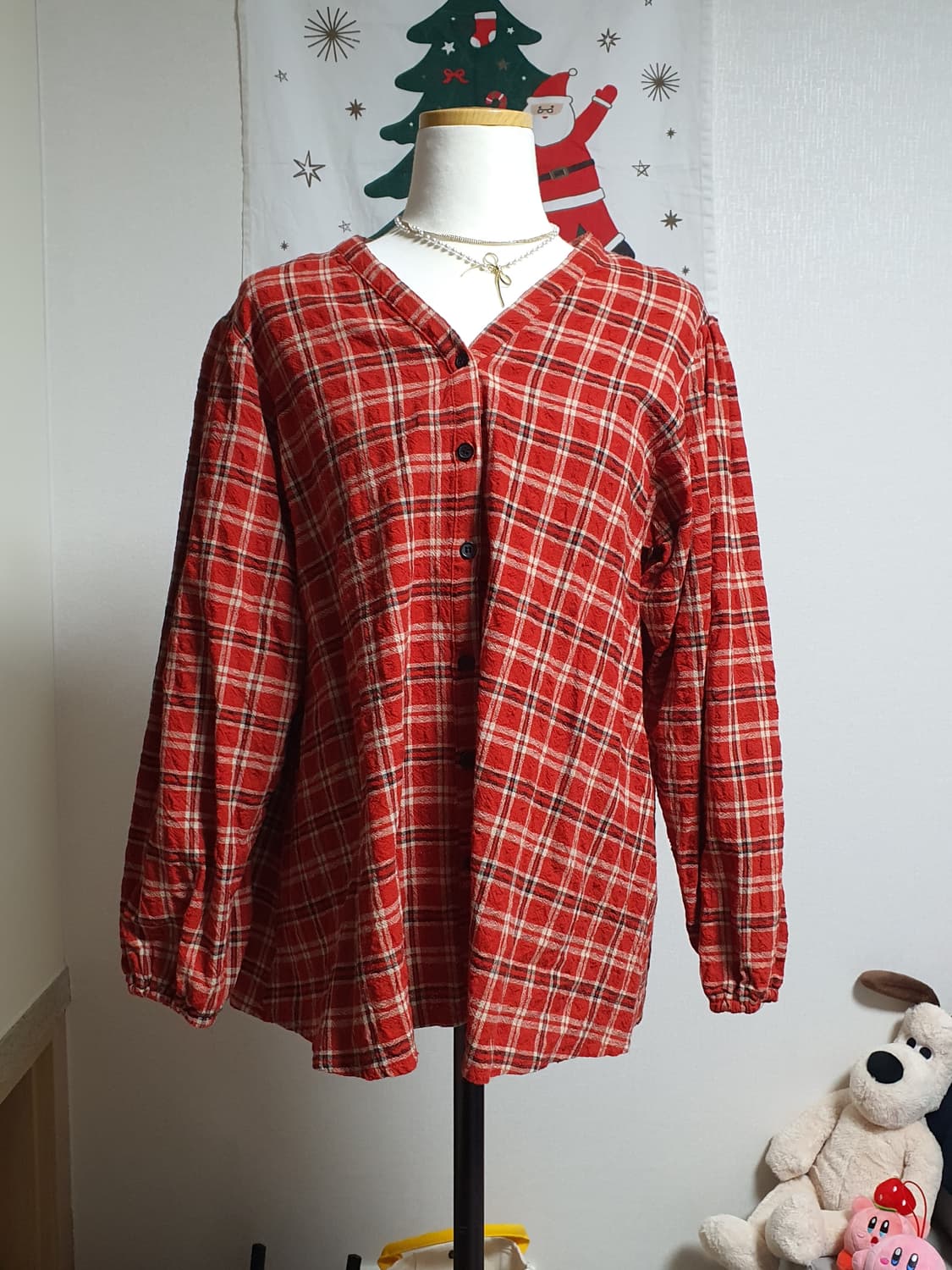 [모리걸] 레드 체크 블라우스 상품이미지1