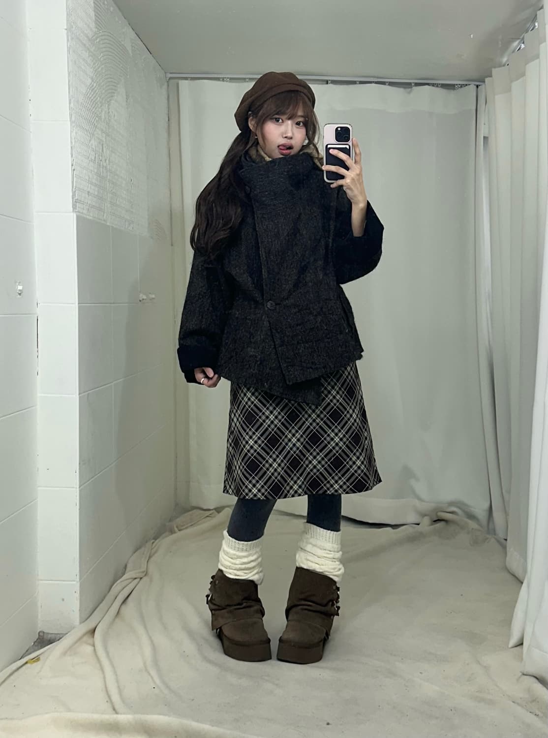 브라운 모카무스 모리걸 하이넥 코트 코디세트 상품이미지1