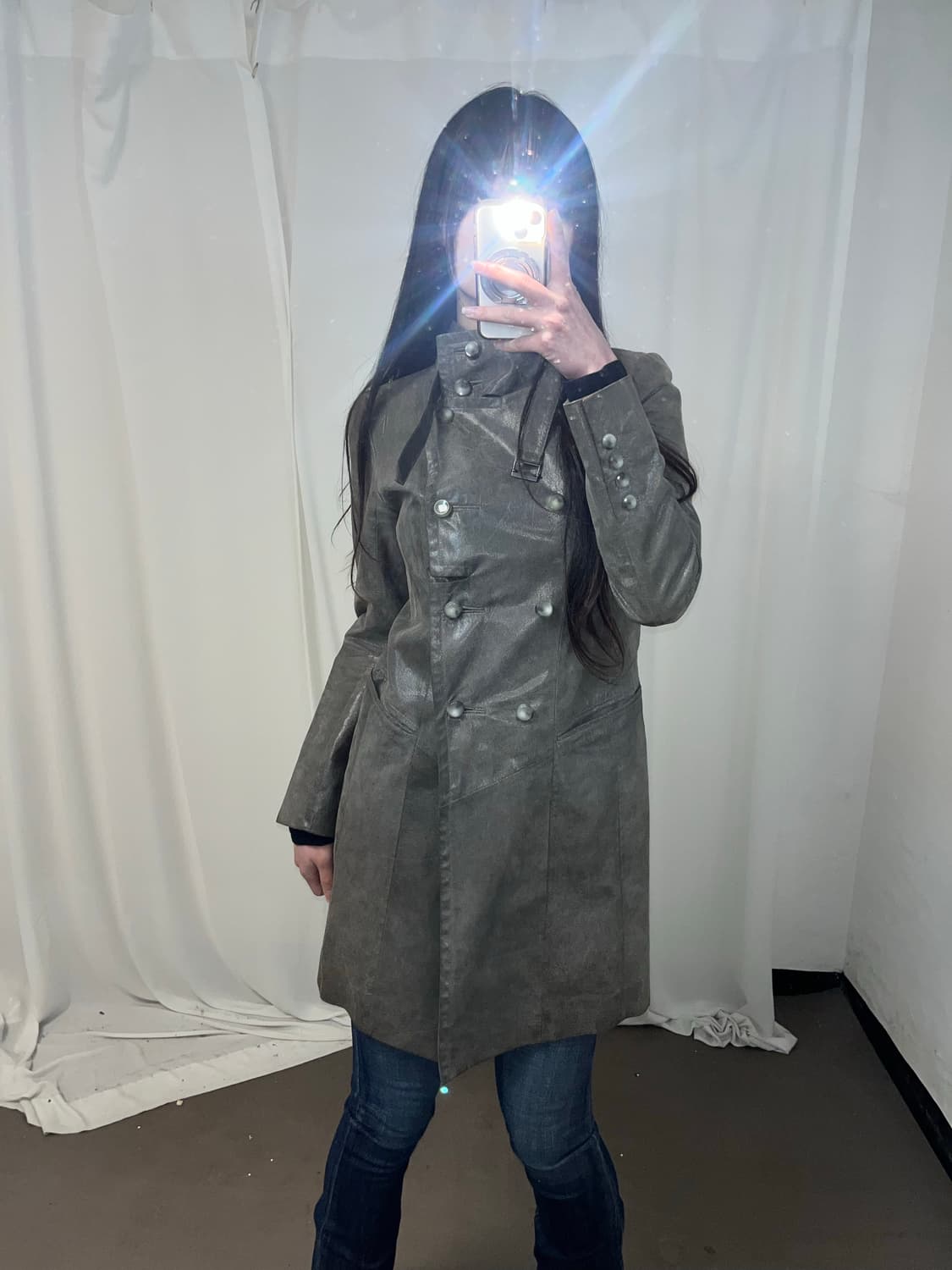 카키 그레이 나폴레옹 레더 코트 상품이미지3