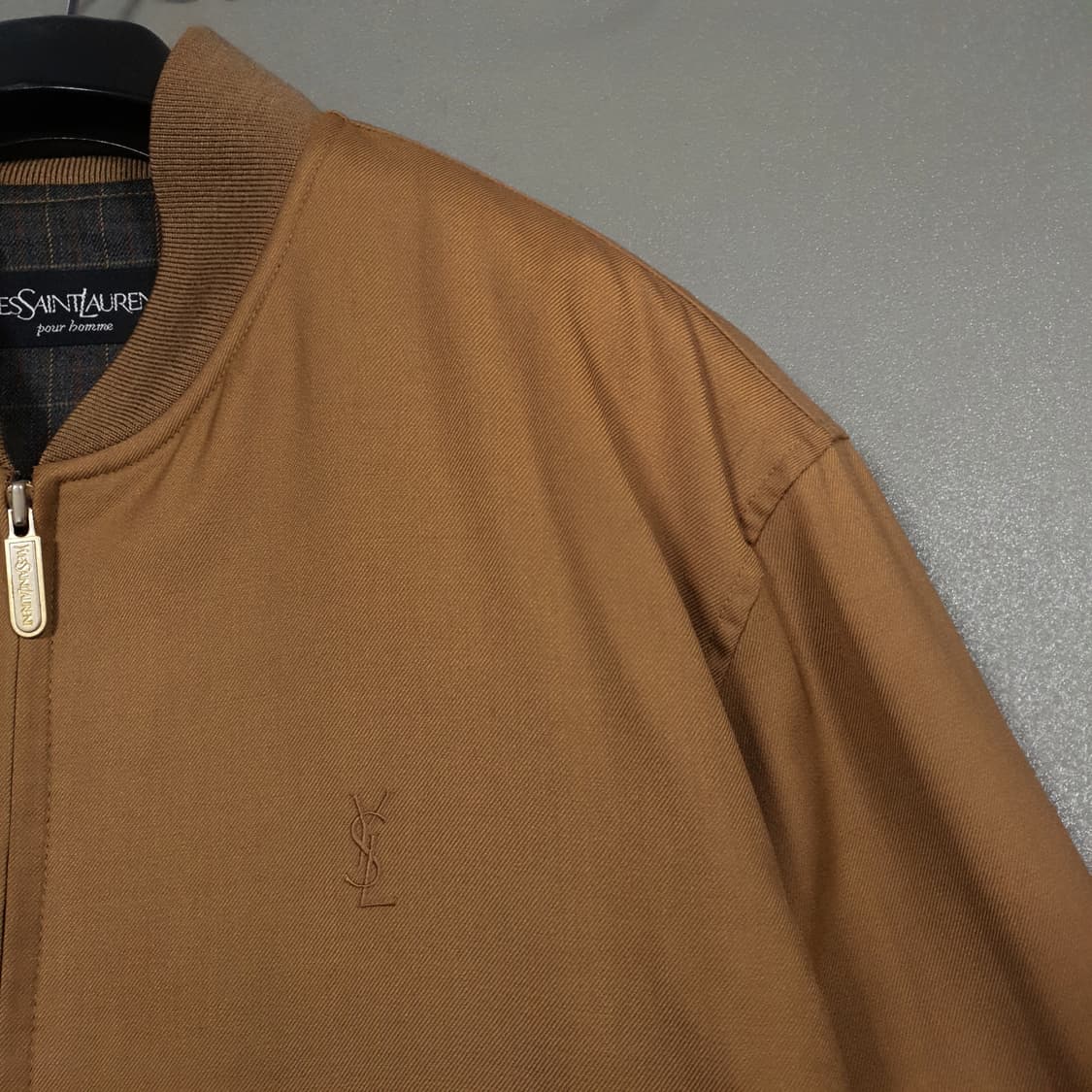 100 (L) 입생로랑 YSL 오버핏 브라운 울 블루종 봄버 자켓 카멜 상품이미지2