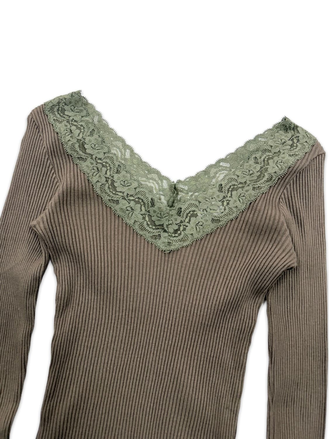 빈티지 브라운 카키 레이스 긴팔 니트 상품이미지3