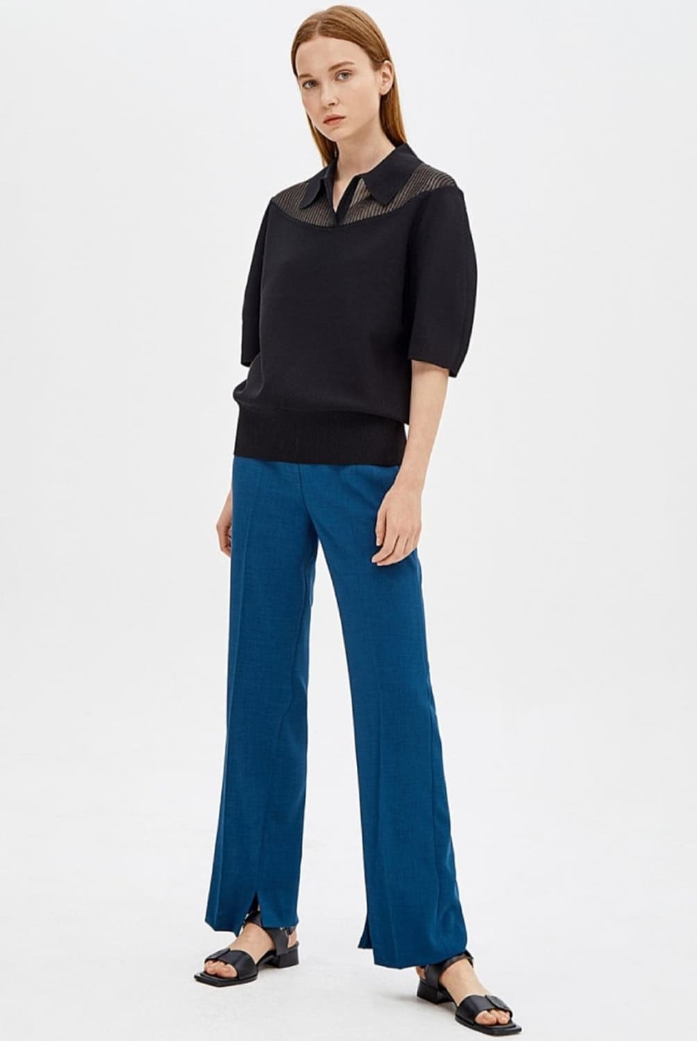 시스템 시스루 블록 니트 탑 프리사이즈 상품이미지1