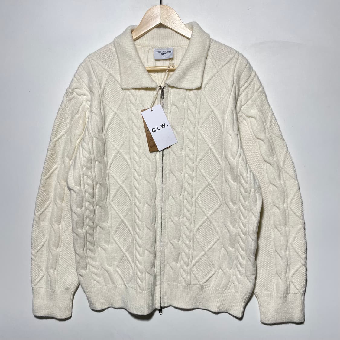 새상품 GLW 굿라이프웍스 케이블 니트 집업 상품이미지1