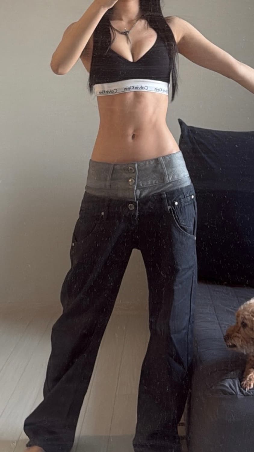 Beaded Layered Denim Pants Nonfade Gray 상품이미지4