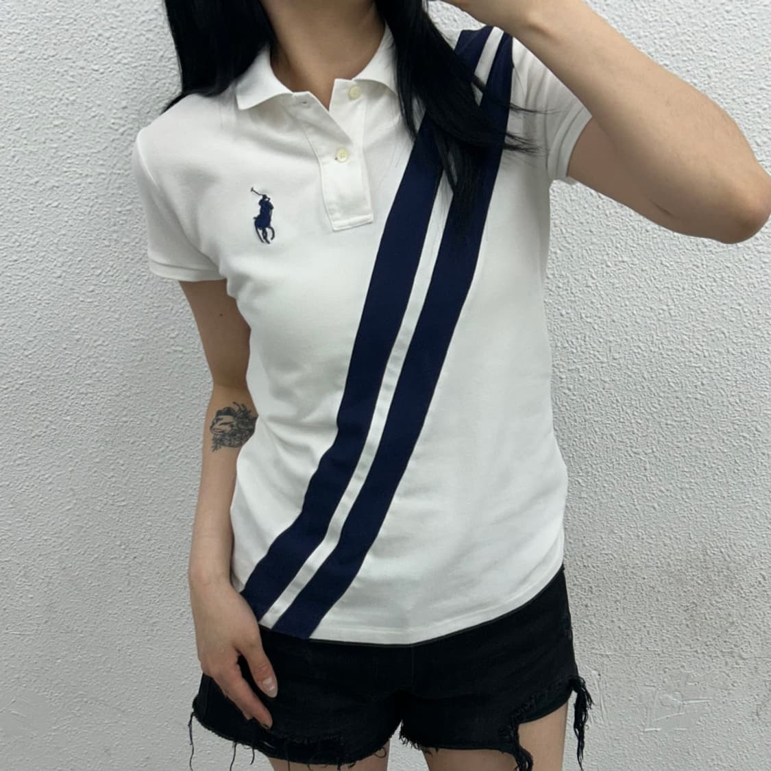 폴로 랄프로렌 그린포니 퍼플 단가라 긴팔티 L 상품이미지1