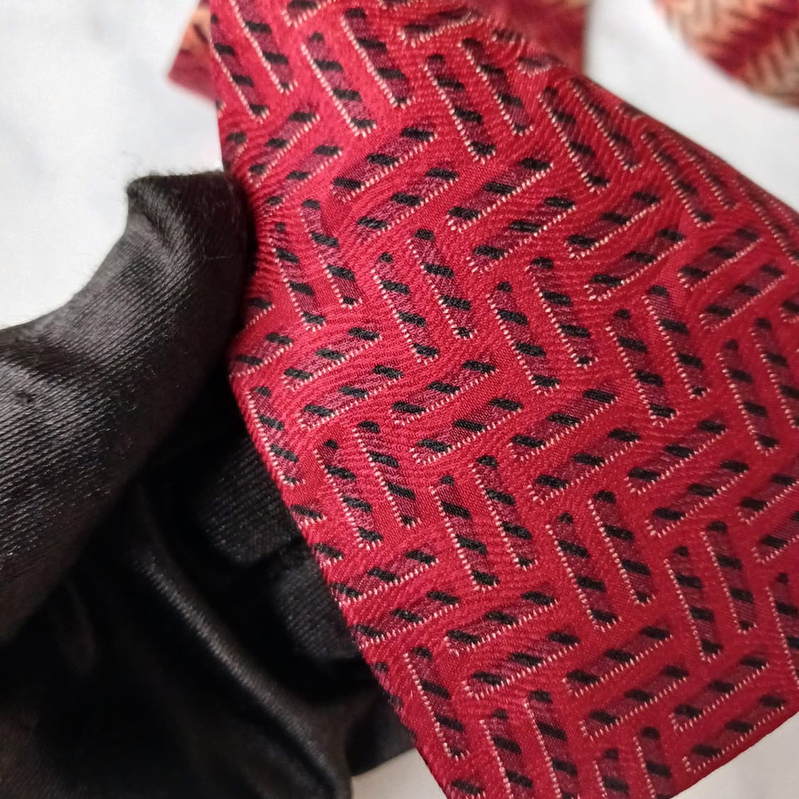 발망 실크 레드 패턴 넥타이 9.8cm A등급 A19257
 상품이미지10