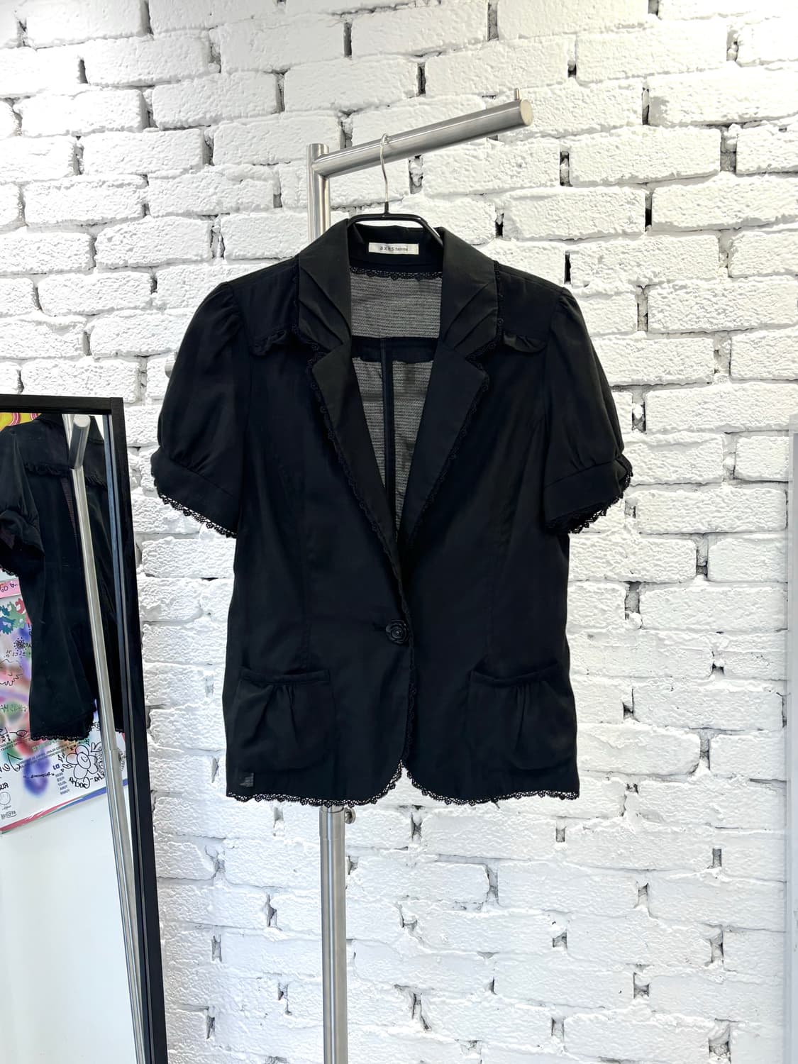 axes femme Lace Trim Puff Sleeve Blouse 상품이미지3