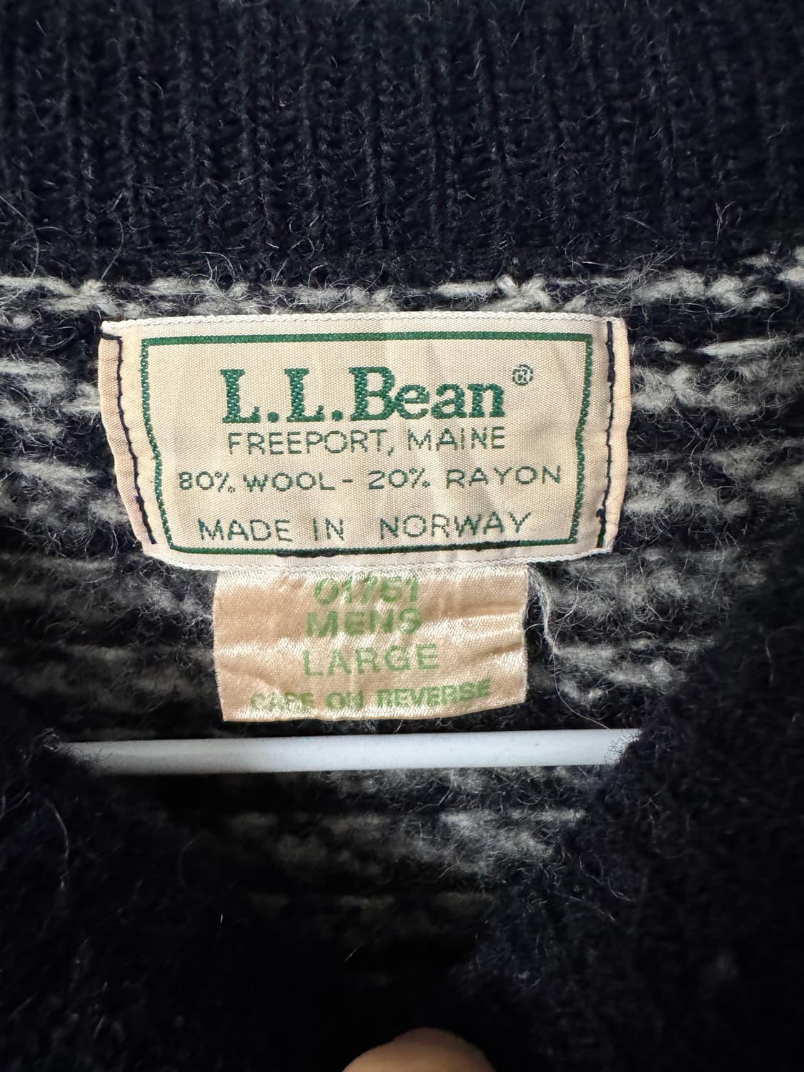 빈티지 엘엘빈 L.L.Bean 버드아이 울 라운드니트 네이비 L 상품이미지4