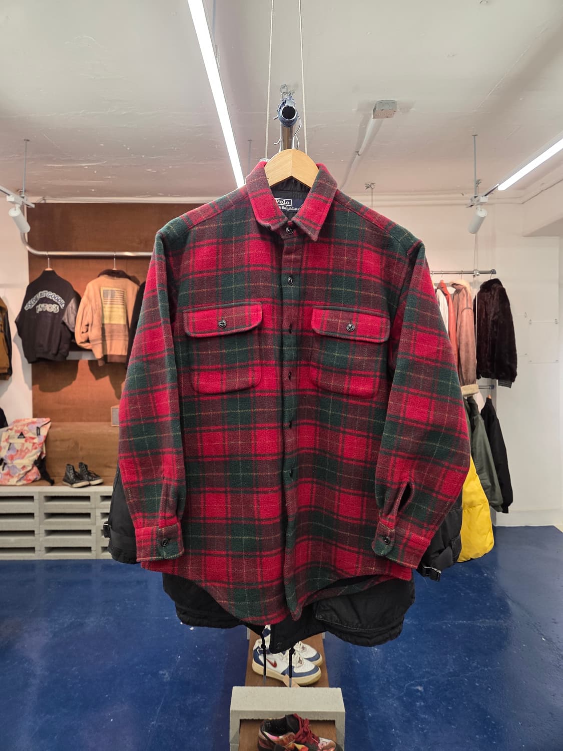 1990s PRL 폴로 랄프로렌 타탄체크 플리스 셔츠 상품이미지1