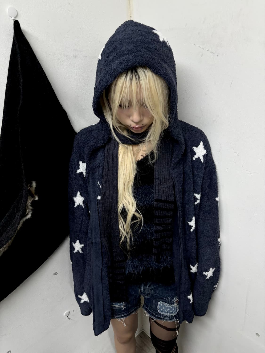  Star Print Fleece Over Fit Hoodie Zip U 상품이미지1
