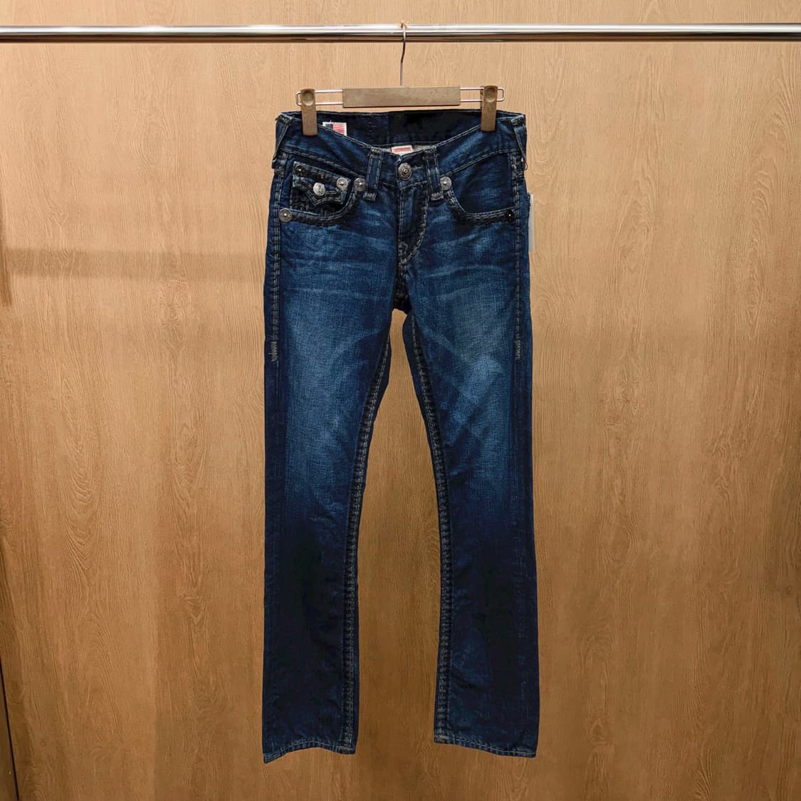 트루릴리젼 스트레이트 데님 팬츠 빈티지 워싱 스티치 라인 디테일 진청 상품이미지2