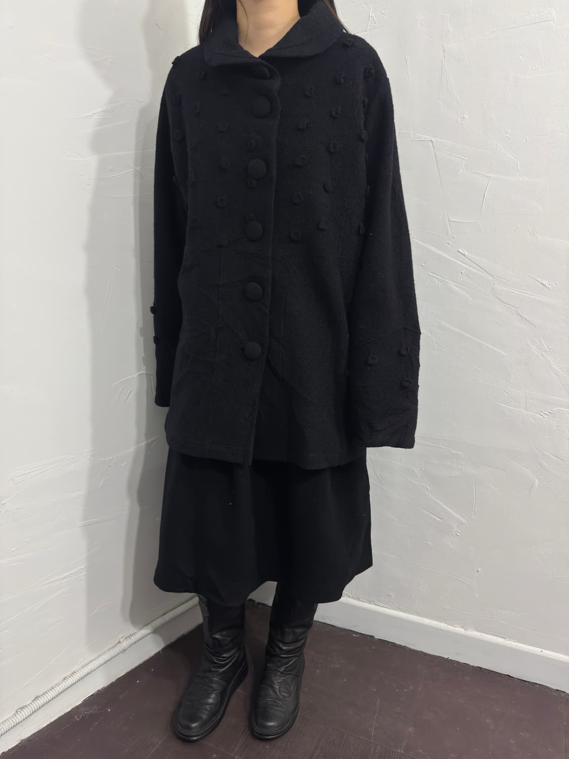 acheter dot design button wool coat 상품이미지4