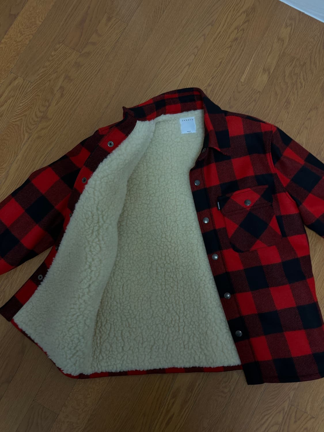 박보검 산드로옴므 체크 양털 자켓 L 상품이미지4