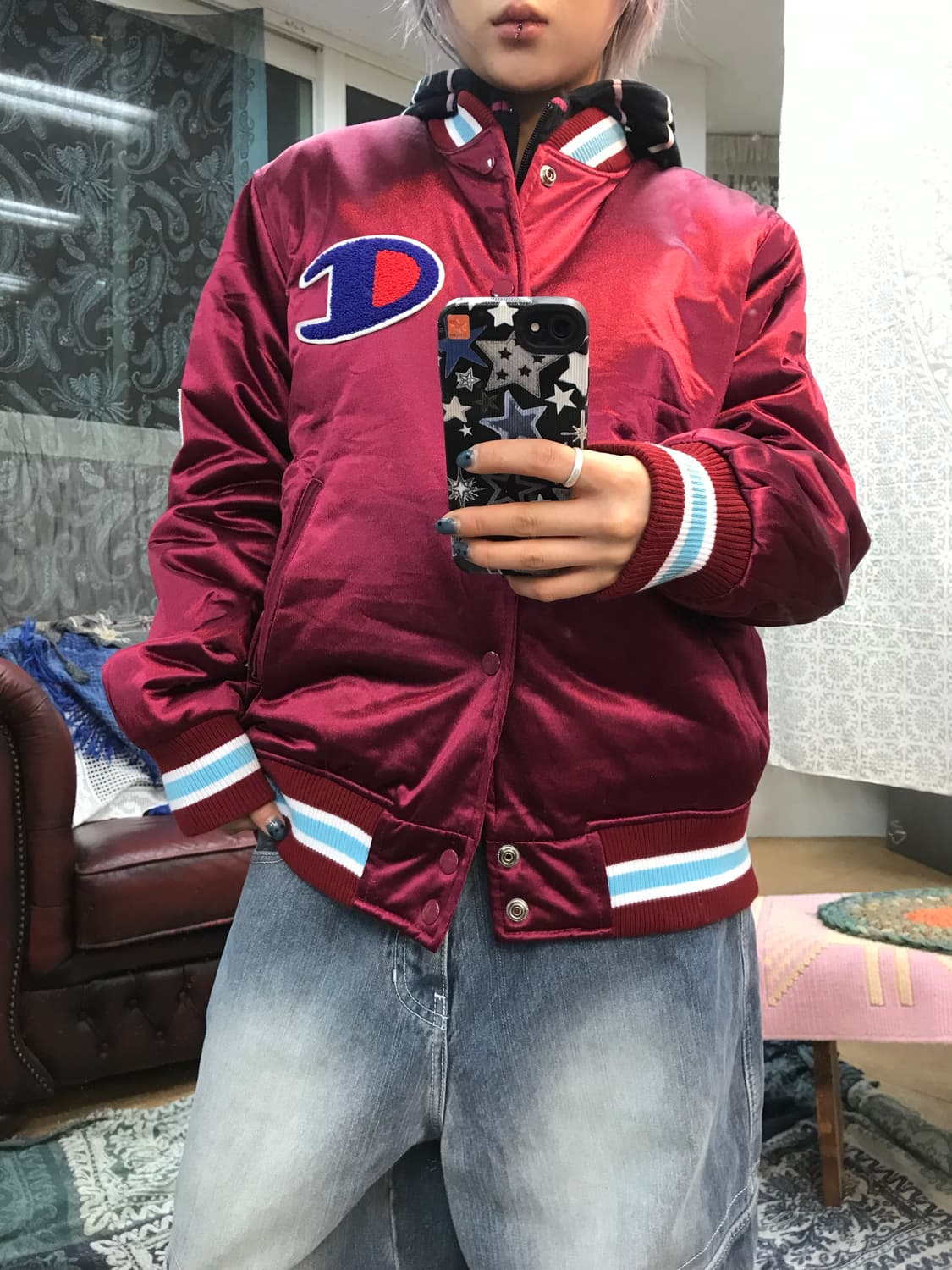 챔피온 빅로고 블루종 야구잠바 바시티자켓  상품이미지2