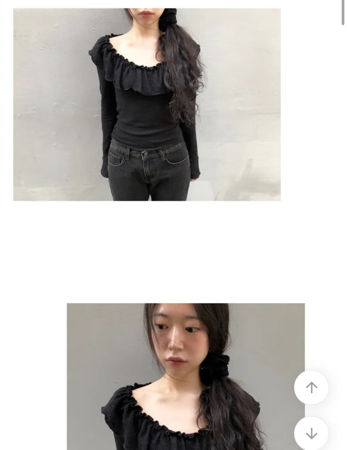 오프숄더 증정/당일배송) 그린씨 에밀리 러플 티 블랙 상품이미지1