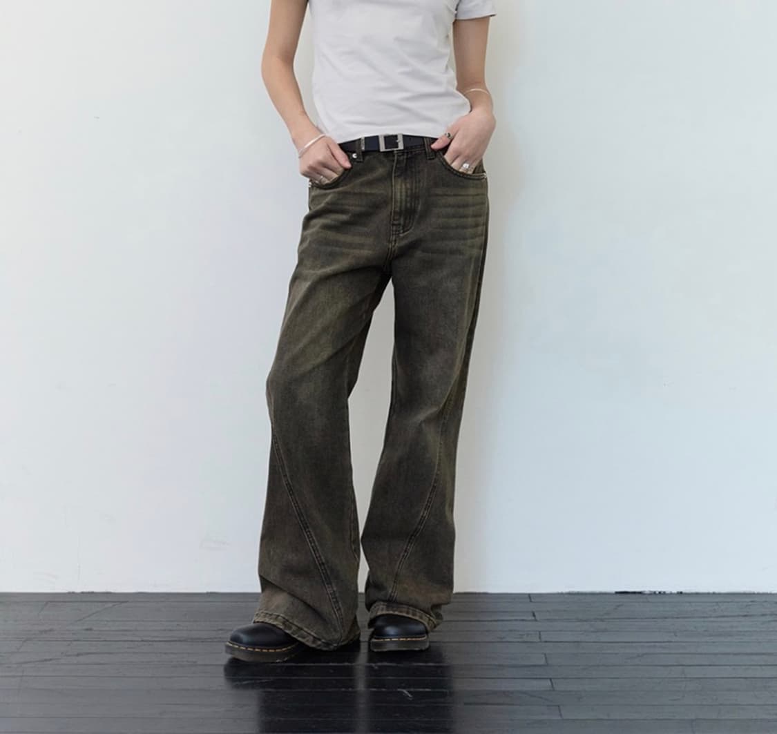 밀로우먼 커브드 플레어 진 [ 워시드 브라운 ] M 상품이미지1