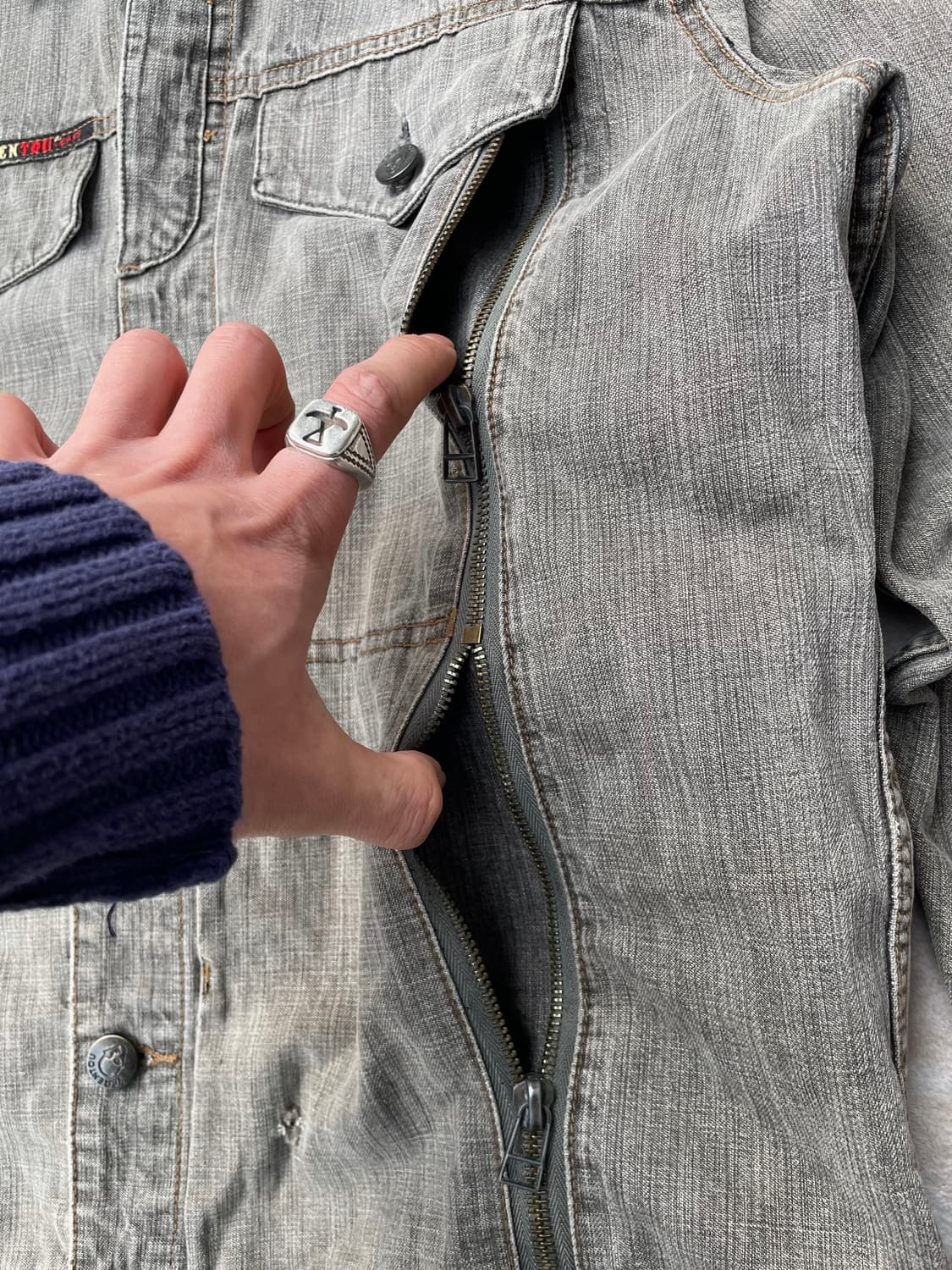 빈티지 y2k 지퍼데테일 그레이 데님자켓 상품이미지5