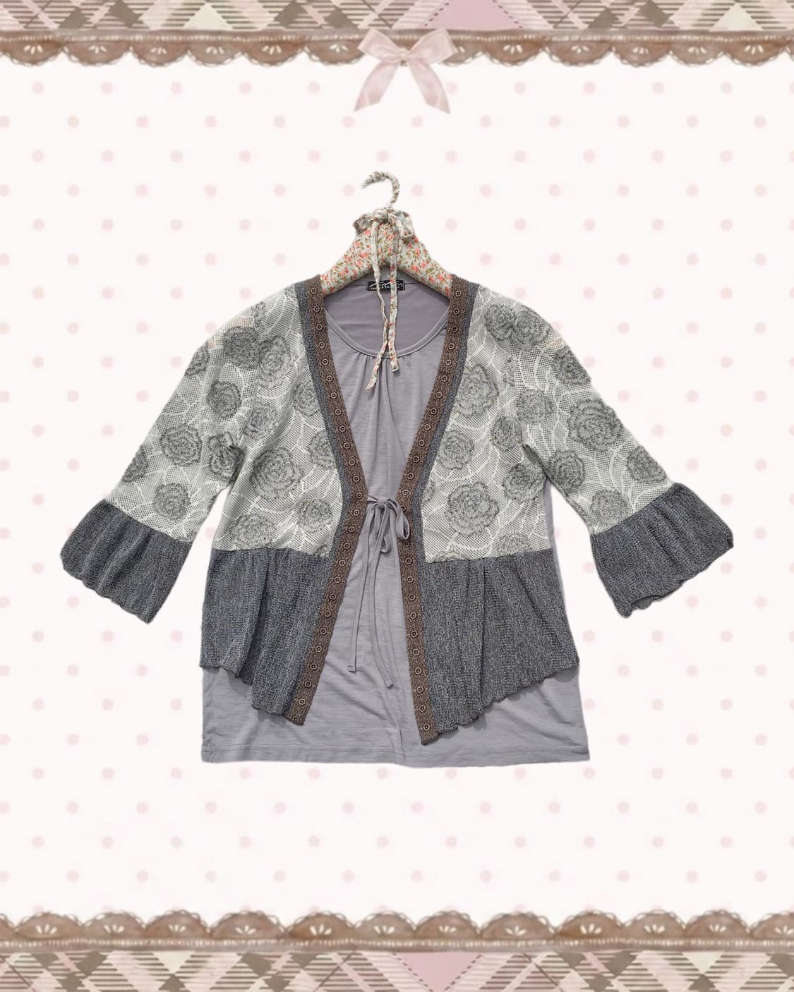 그레이 오리엔탈 반팔 가디건 슬리브 상품이미지1