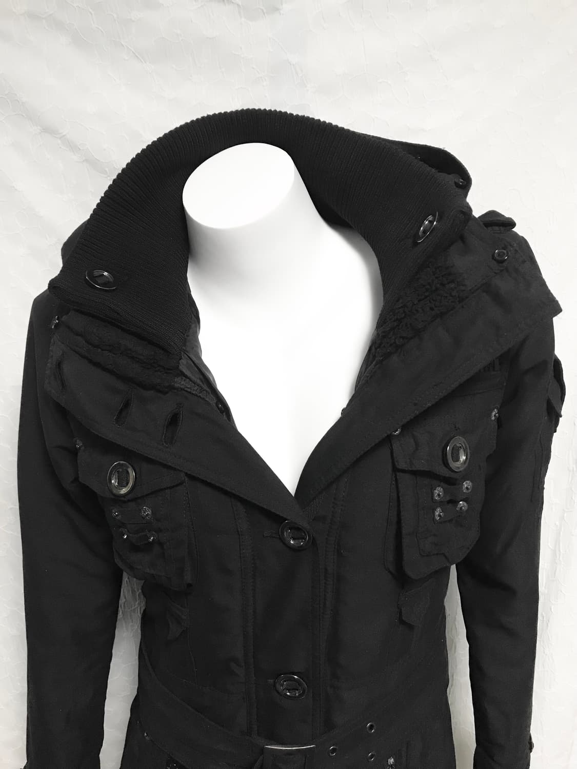 빈티지 펑크 벨트 디테일 후드 버튼 자켓 상품이미지7