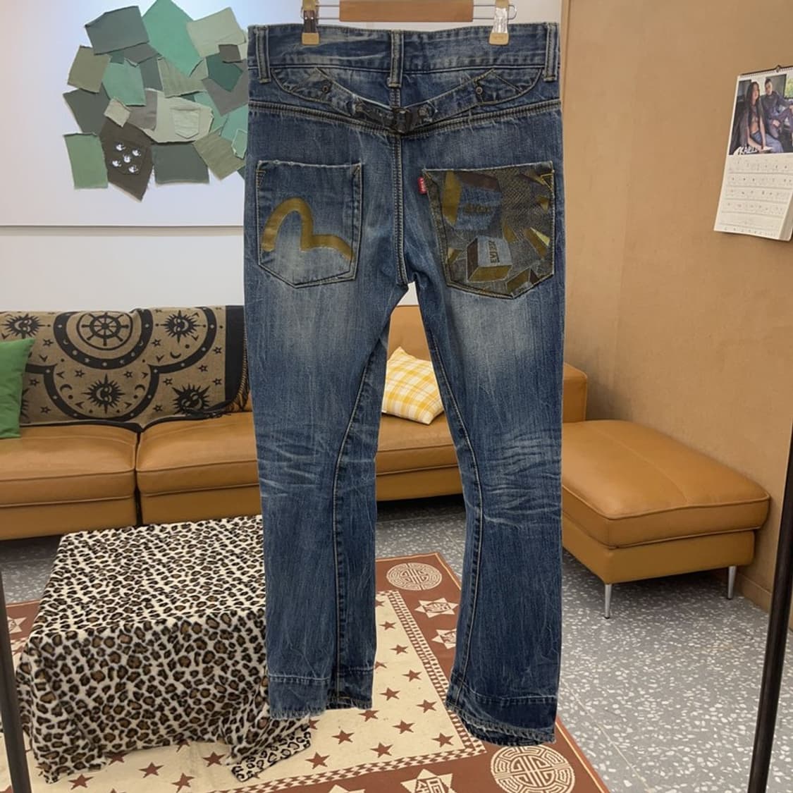 에비수 올드스쿨 레트로 포켓 프린팅 데님팬츠 31인치 C09069 상품이미지4