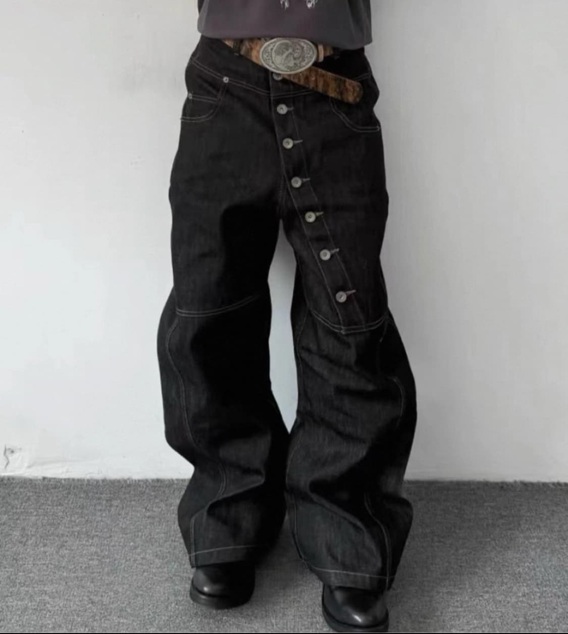 하이웨스트 롱버튼 생지 와이드 팬츠 상품이미지1