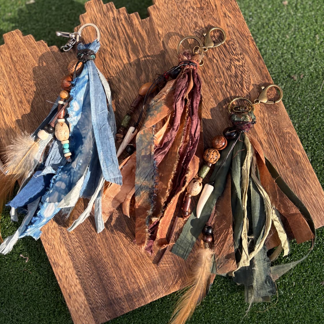 #Br1 핸드메이드 보헤미안 웨스턴 에스닉 실크 깃털 나염 모리 키링 참 상품이미지5